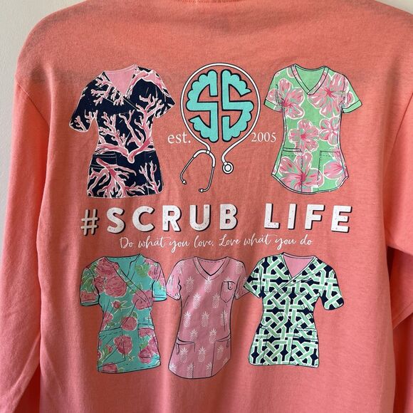 Simply Southern Scrub Life Nurse Long Sleeve Shirt Coral Pink Size Small NWT’s - Picture 5 of 8